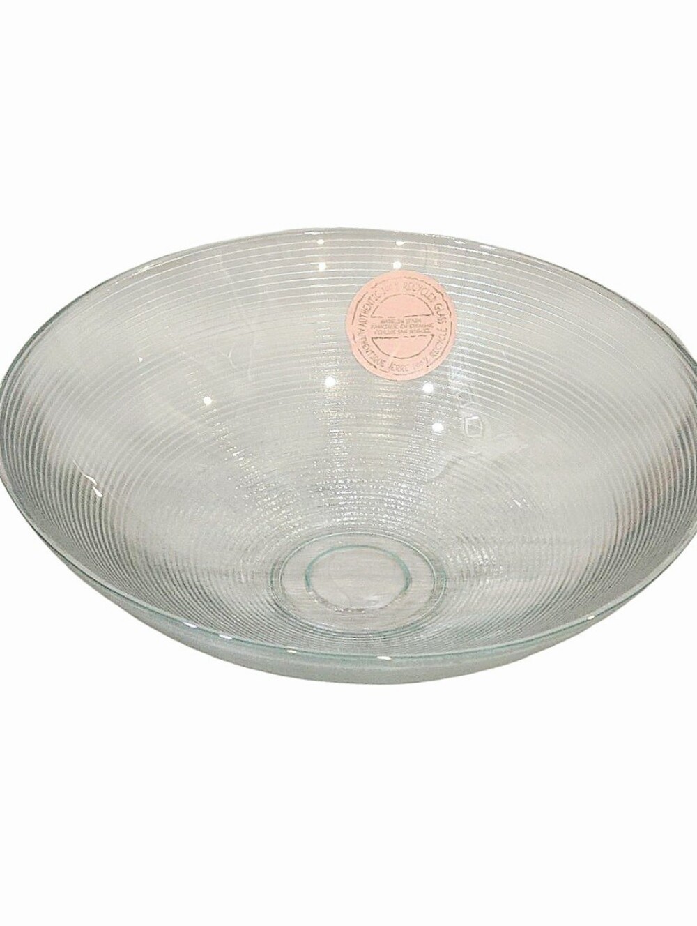 At Home Made In Spain Clear Ribbed Glass Decorative Serving Bowl